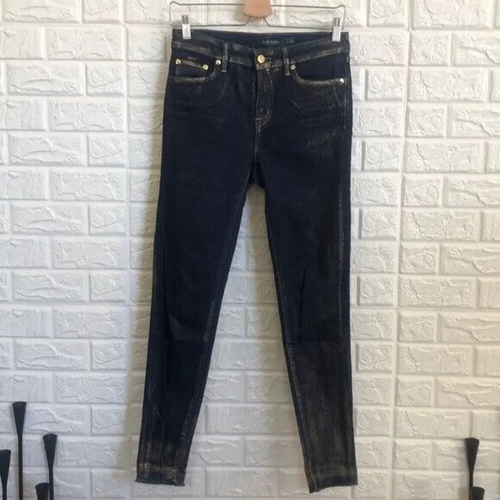 Ralph Lauren frayed hem gold‎ Dust mid rise skinny jeans Women’s Size 2